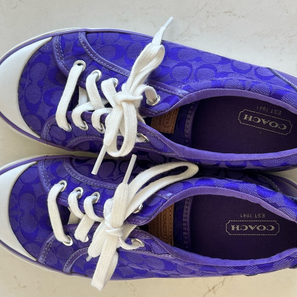 Coach Purple and White Casual Sneakers with Classic Design